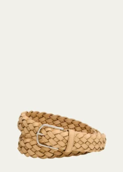 Simonnot GodardMen's Bicolor Braided Leather Belt, 35mm