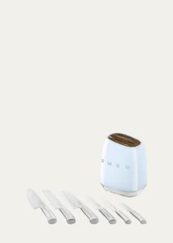 Smeg7-Piece Knife Block Set, Pastel Blue