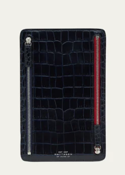 SmythsonMara Croc-Embossed Leather Multi-Zip Currency Case