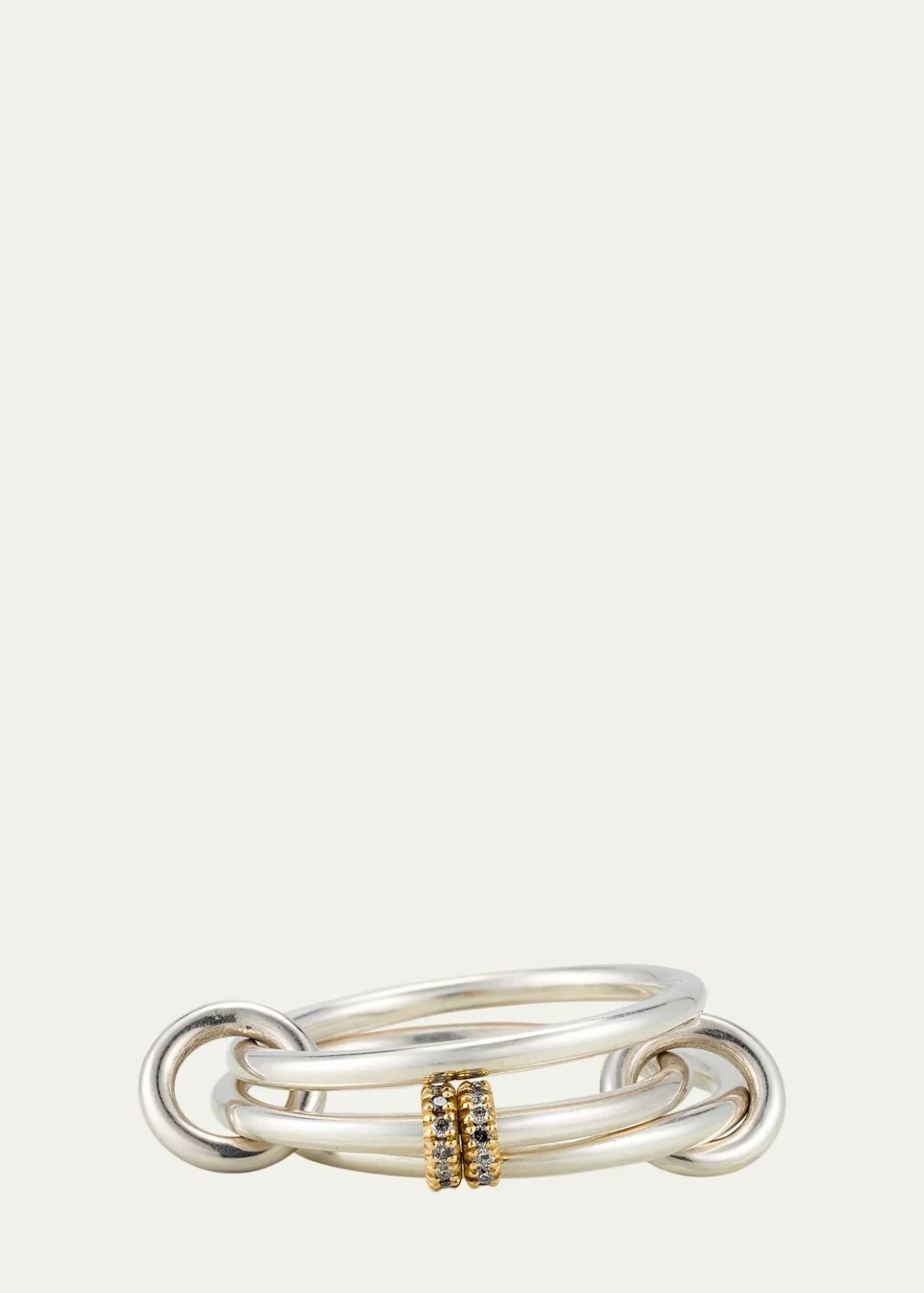 Spinelli KilcollinAcacia SG Gris Three Link Ring in Sterling Silver and 18K Gold with Grey Diamonds