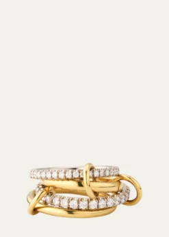 Spinelli Kilcollin18K Mixed-Gold Halley 4-Link Ring with Pave Diamonds