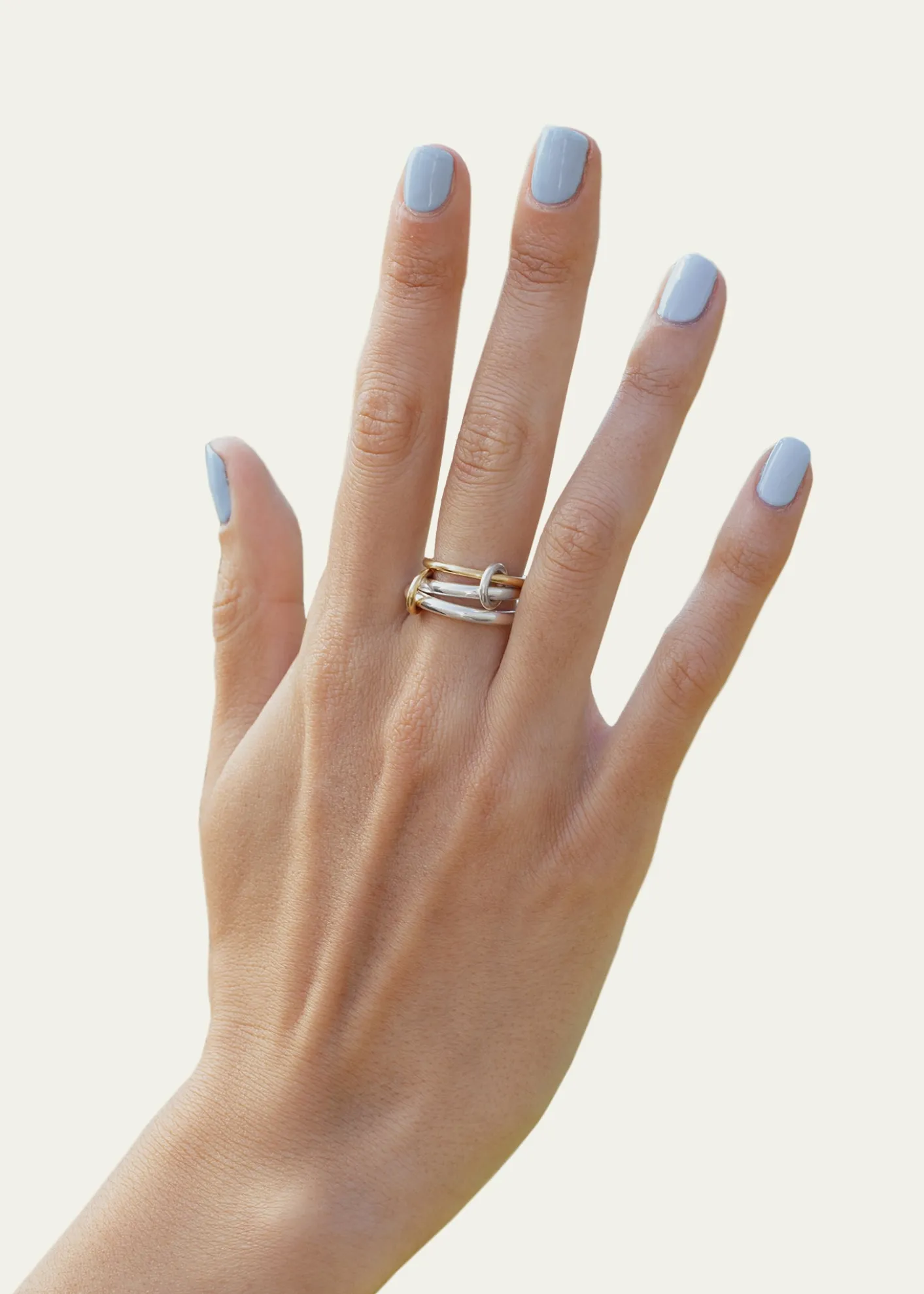 Spinelli KilcollinScorpio Silver and Gold 3 Linked Ring, Size 6.5