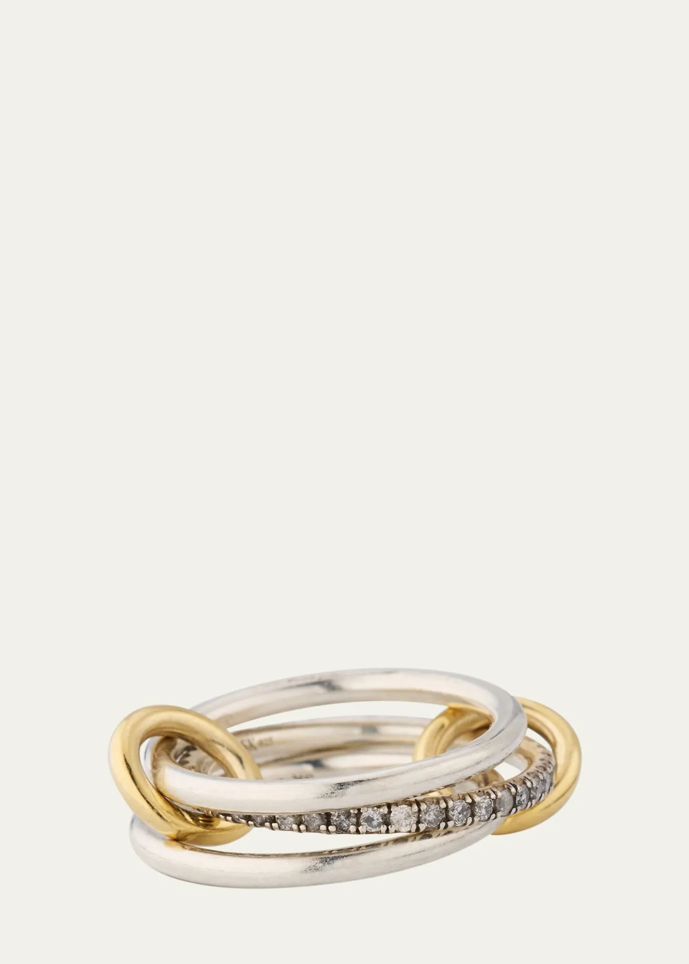 Spinelli KilcollinSonny SG Gris Thin 3-Linked Ring in Sterling Silver and Gray Pave Diamonds with Yellow Gold Connectors