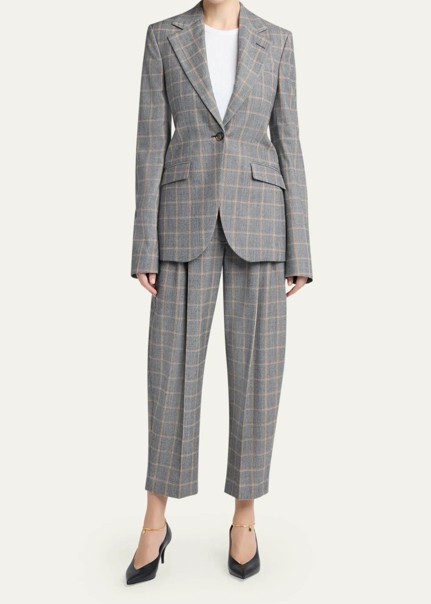 Stella McCartneyCheck Tapered Barrel-Leg Crop Trousers