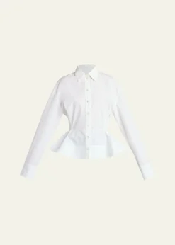 Stella McCartneyCotton Poplin Button-Front Peplum Shirt