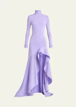 Stella McCartneyCrepe Jersey Frill Long-Sleeve High-Low Dress