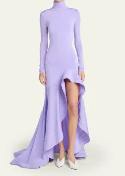 Stella McCartneyCrepe Jersey Frill Long-Sleeve High-Low Dress