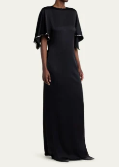 Stella McCartneyEmbellished Flutter-Sleeve Satin Column Gown