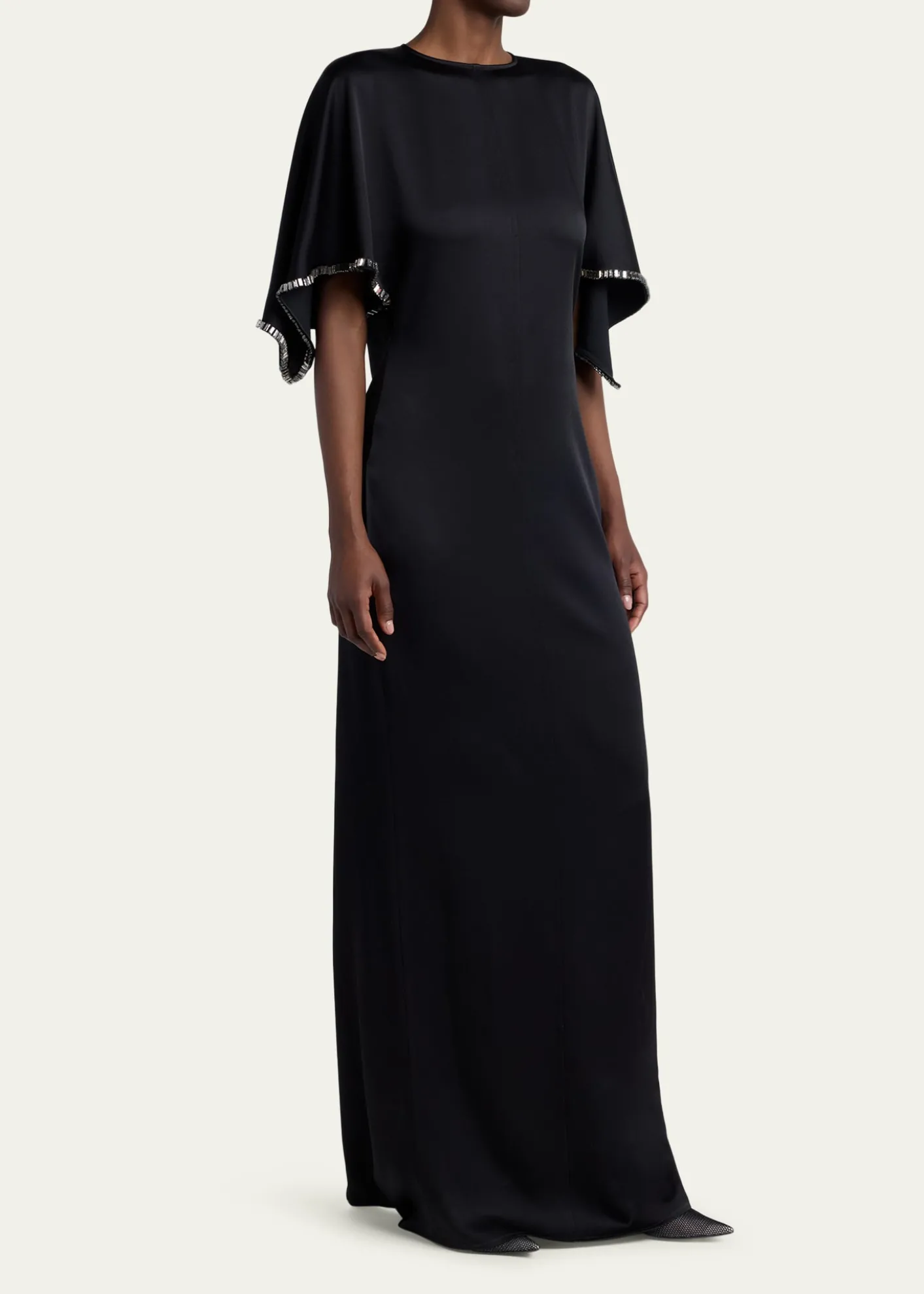 Stella McCartneyEmbellished Flutter-Sleeve Satin Column Gown