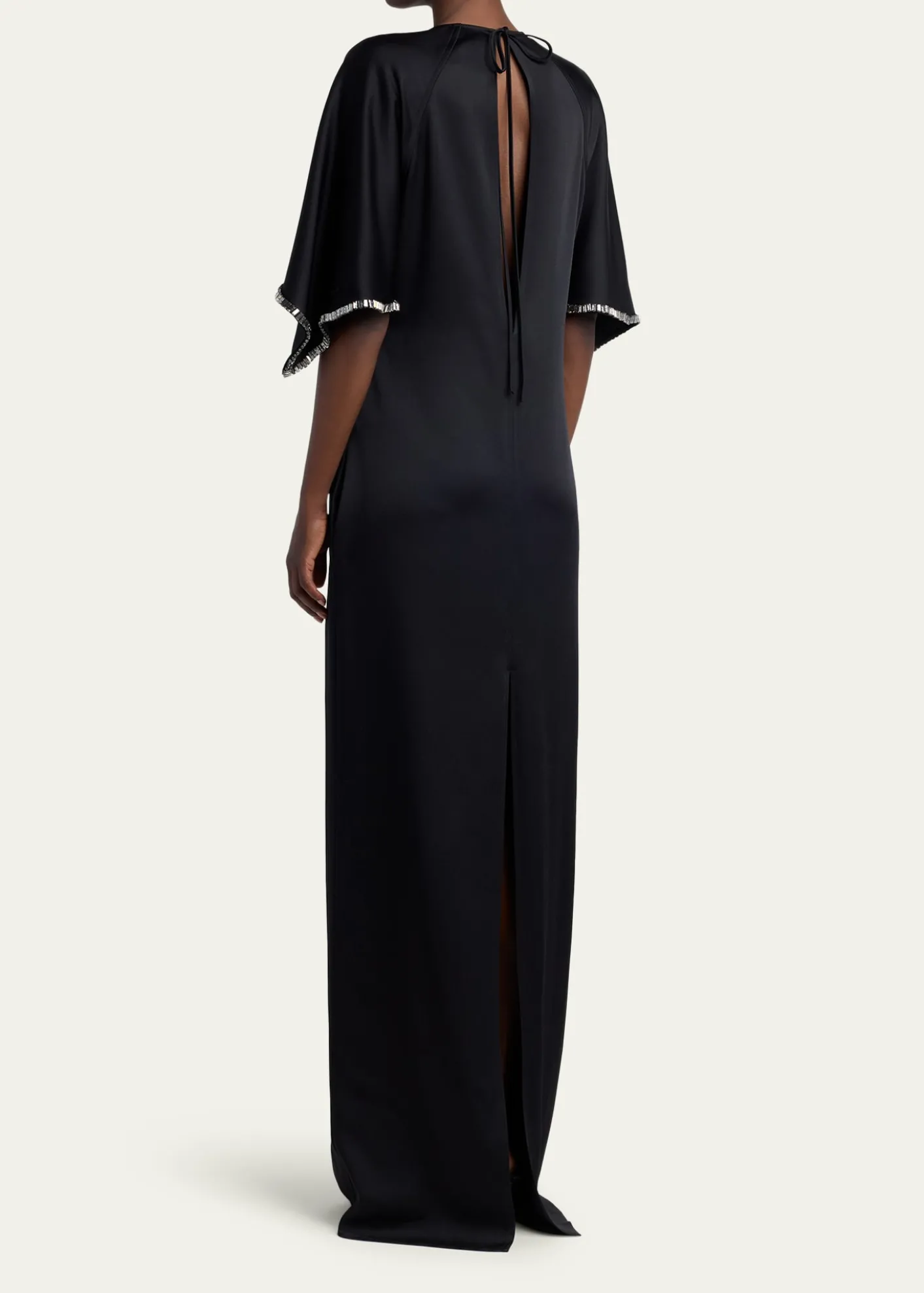 Stella McCartneyEmbellished Flutter-Sleeve Satin Column Gown