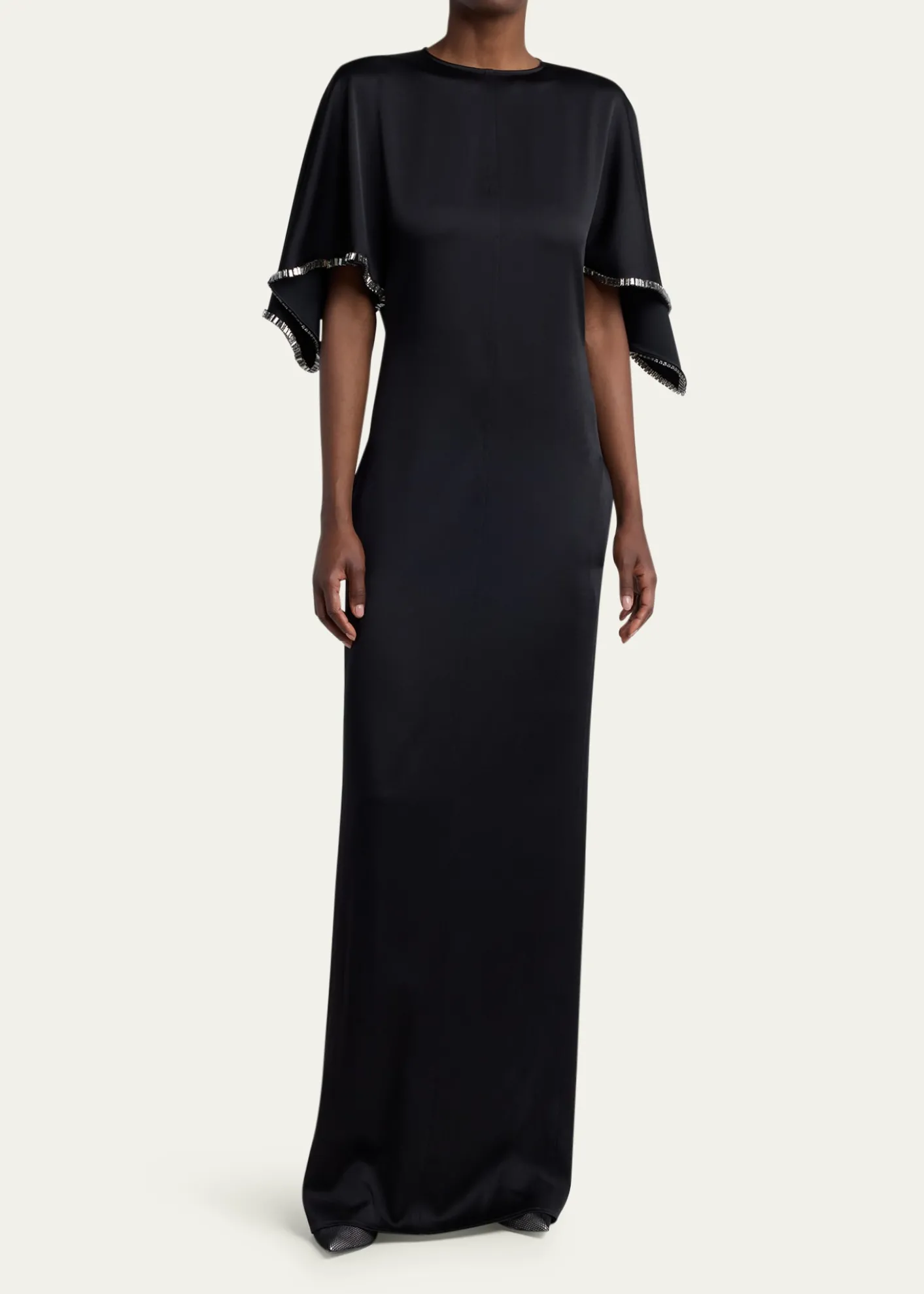 Stella McCartneyEmbellished Flutter-Sleeve Satin Column Gown