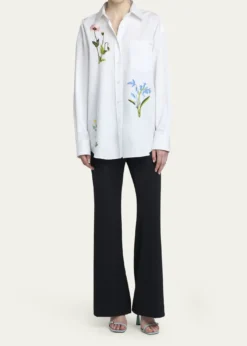 Stella McCartneyFlower Embroidered Cotton Poplin Button-Down Shirt