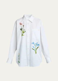 Stella McCartneyFlower Embroidered Cotton Poplin Button-Down Shirt