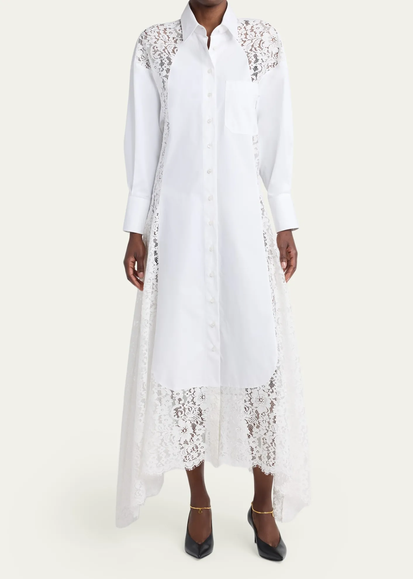 Stella McCartneyLace-Paneled Poplin Midi Shirtdress