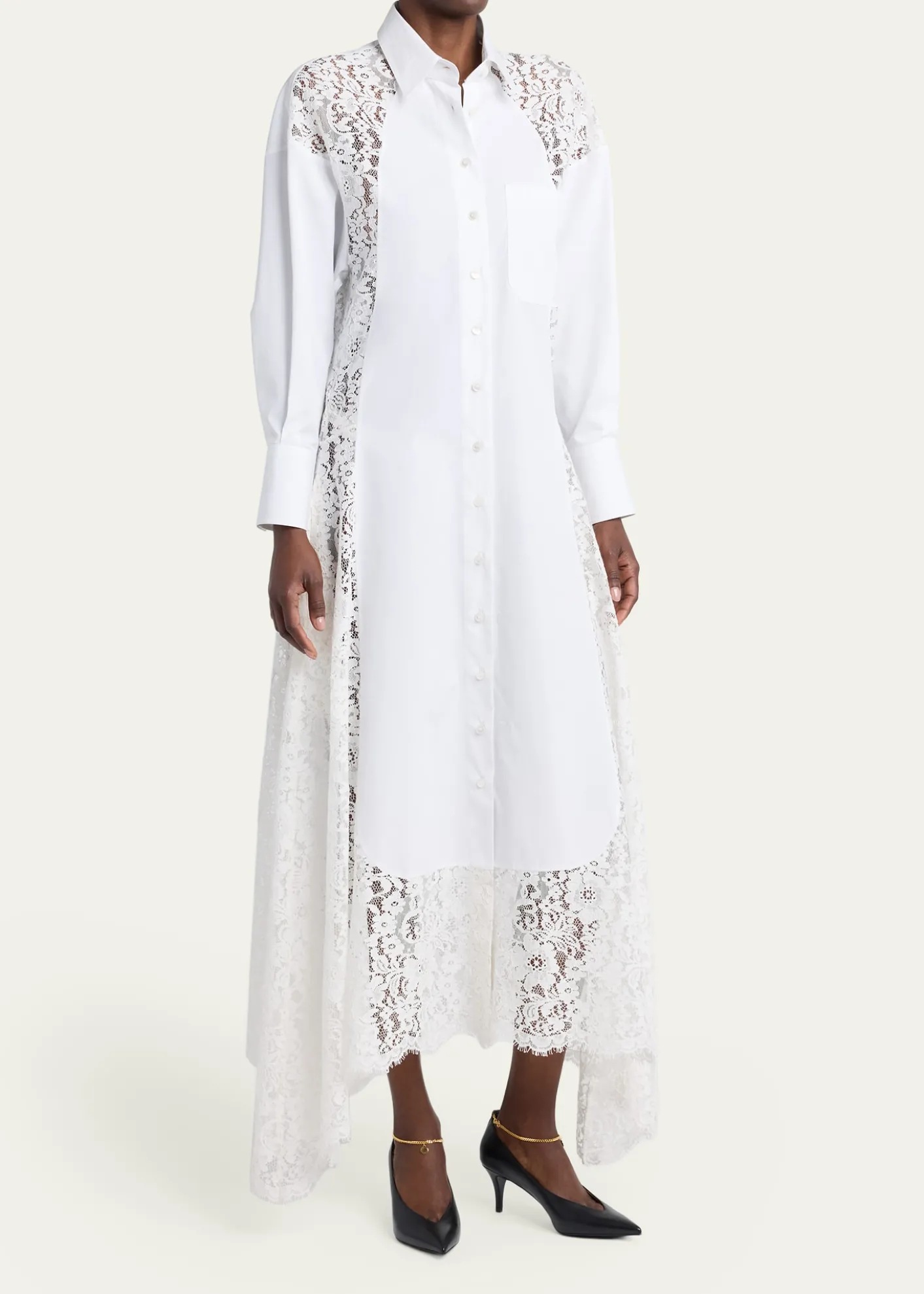 Stella McCartneyLace-Paneled Poplin Midi Shirtdress