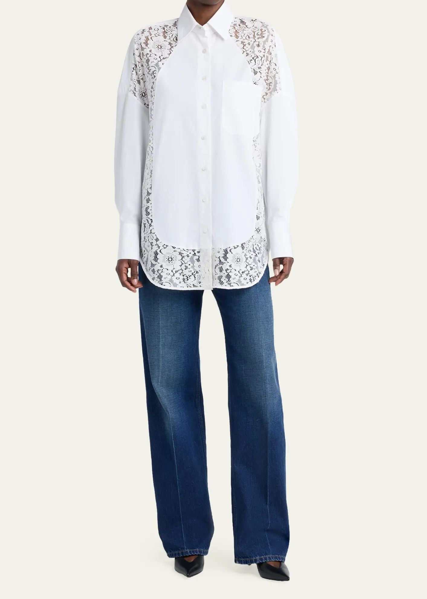 Stella McCartneyLace-Paneled Poplin Button-Down Shirt