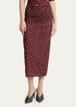 Stella McCartneyPolka Dot Mesh Ruched Midi Skirt