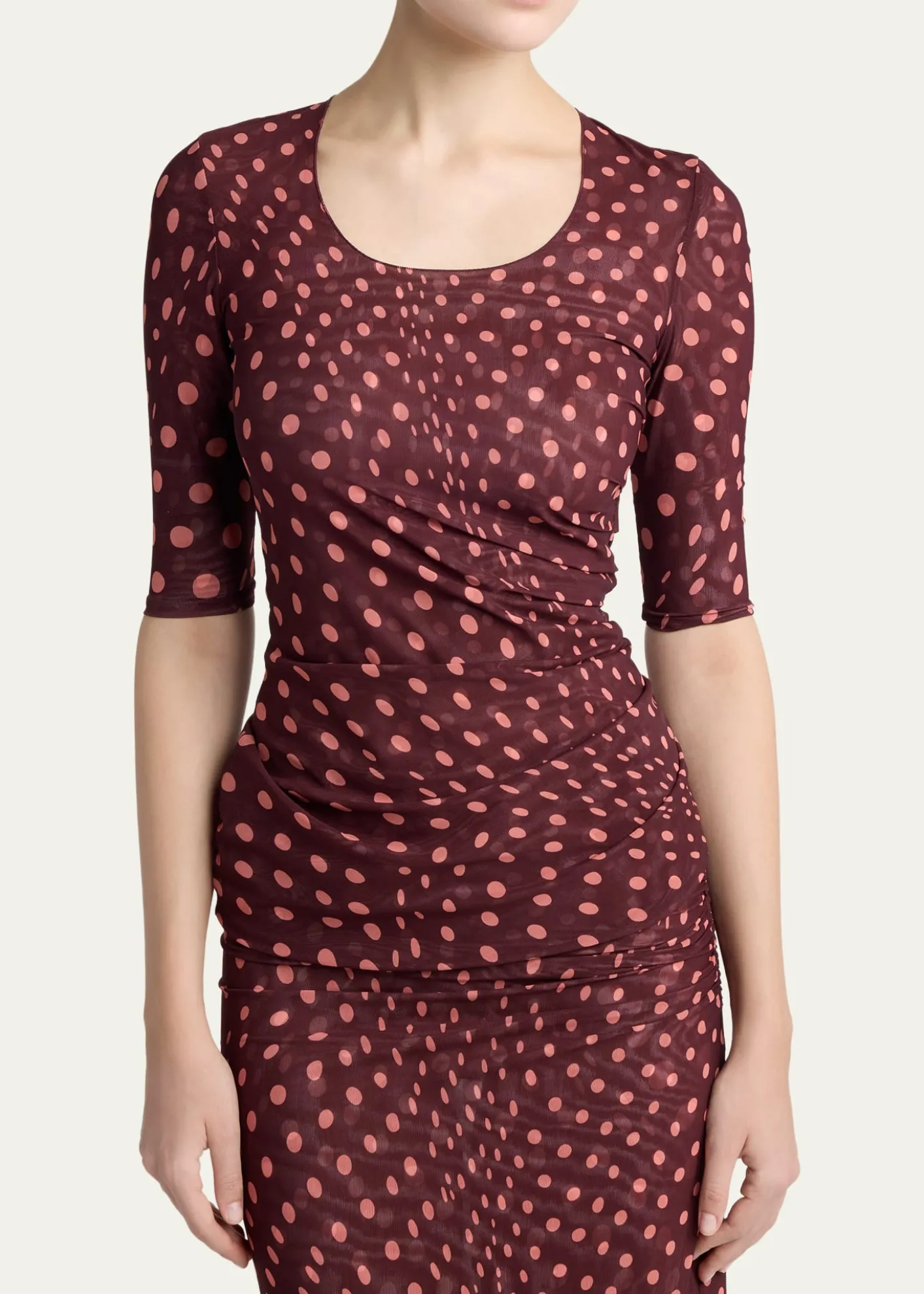 Stella McCartneyPolka Dot Mesh Elbow-Sleeve Top