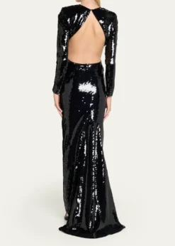 Stella McCartneySequined Long-Sleeve Backless Trumpet Gown