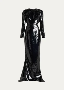Stella McCartneySequined Long-Sleeve Backless Trumpet Gown