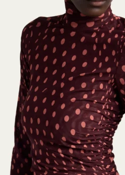 Stella McCartneyTurtleneck Polka Dot Mesh Long-Sleeve Maxi Dress