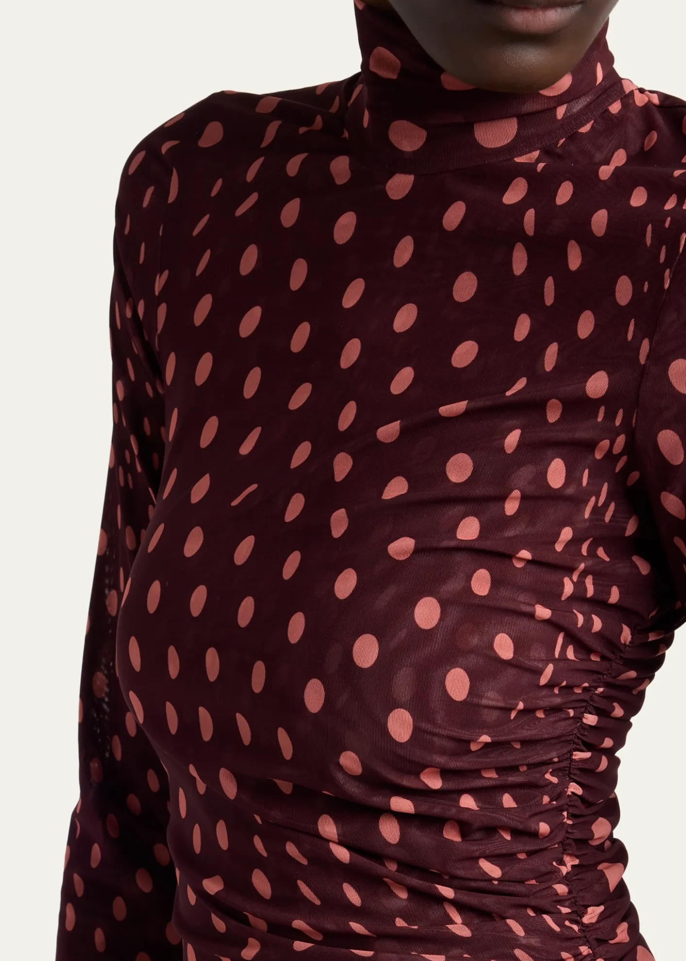 Stella McCartneyTurtleneck Polka Dot Mesh Long-Sleeve Maxi Dress