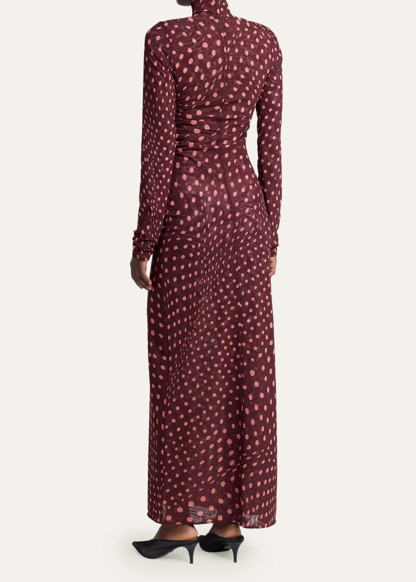 Stella McCartneyTurtleneck Polka Dot Mesh Long-Sleeve Maxi Dress