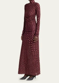 Stella McCartneyTurtleneck Polka Dot Mesh Long-Sleeve Maxi Dress