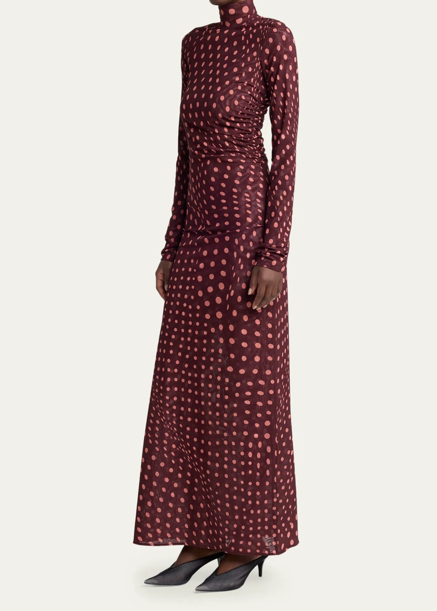 Stella McCartneyTurtleneck Polka Dot Mesh Long-Sleeve Maxi Dress