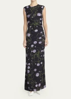 Stella McCartneyTwisted Flower Mesh Sleeveless Maxi Dress