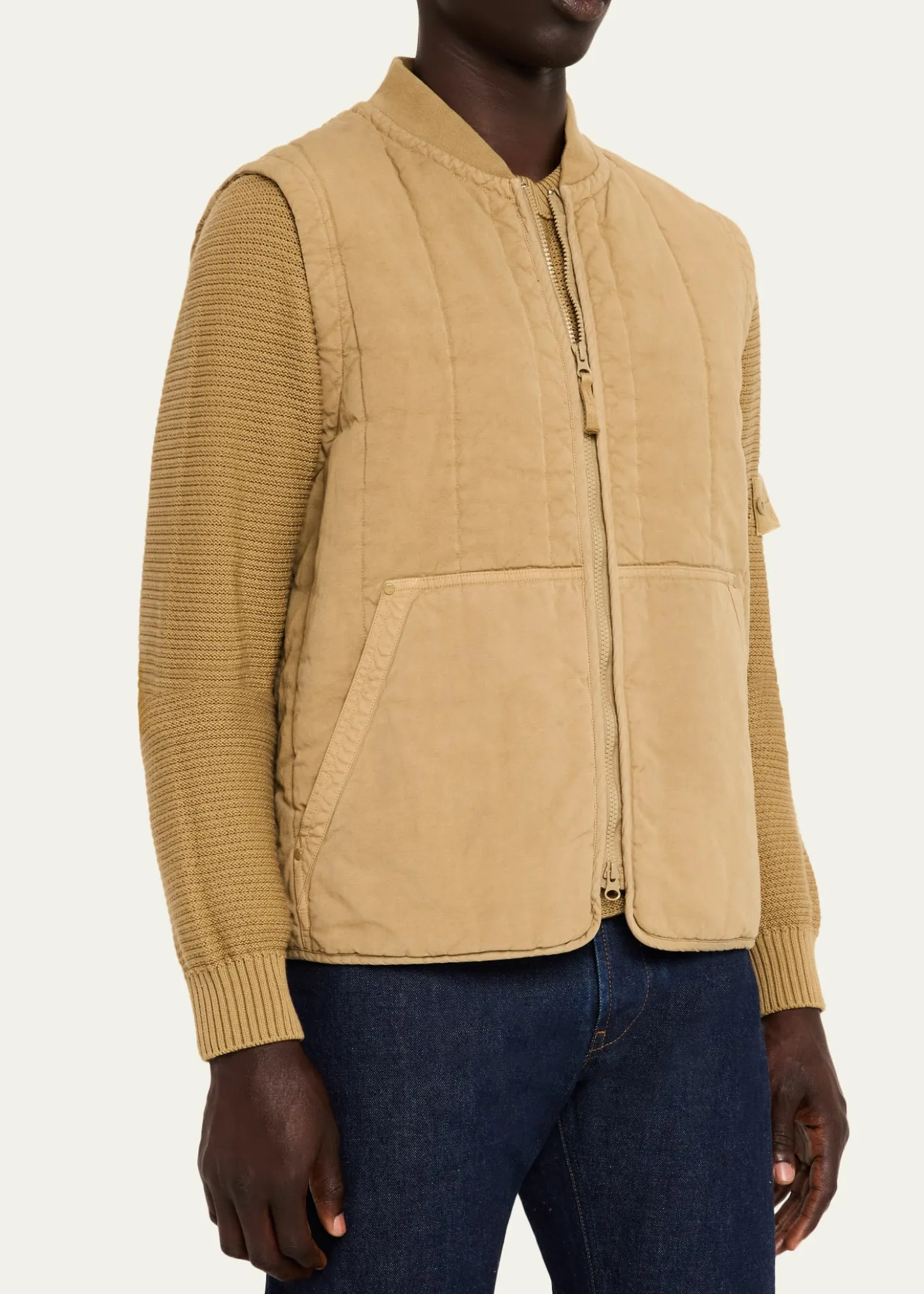 Stone IslandMen's Cotton and Flax Full-Zip Vest