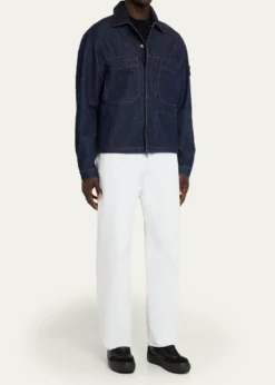 Stone IslandMen's Denim Button-Front Biker Jacket