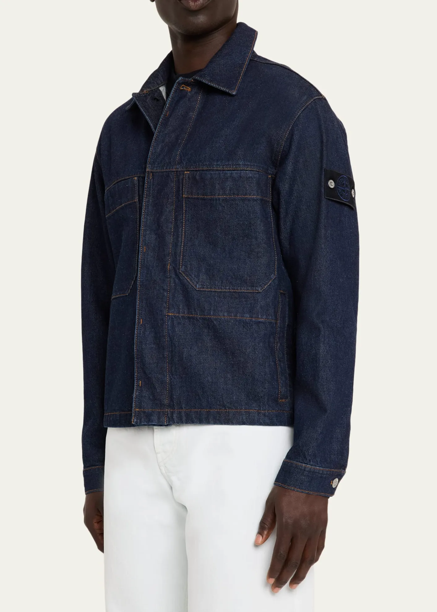 Stone IslandMen's Denim Button-Front Biker Jacket