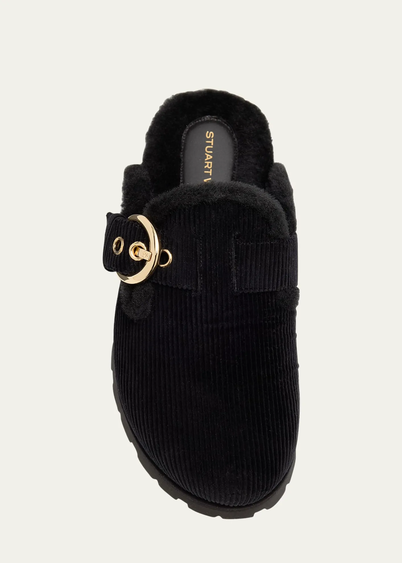 Stuart WeitzmanChrystie Shearling-Lined Corduroy Mules