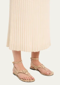 Stuart WeitzmanMarley Snake-Embossed Leather Flat Thong Sandals