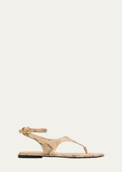 Stuart WeitzmanMarley Snake-Embossed Leather Flat Thong Sandals