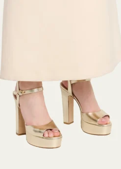 Stuart Weitzman130mm Reade Metallic Leather Platform Sandals