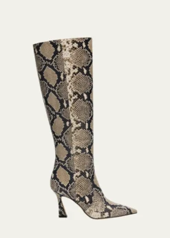 Stuart Weitzman85mm Vinnie Snake-Printed Leather Knee-High Boots
