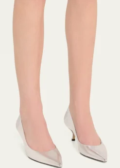 Stuart WeitzmanStuart Metallic Leather Kitten-Heel Pumps