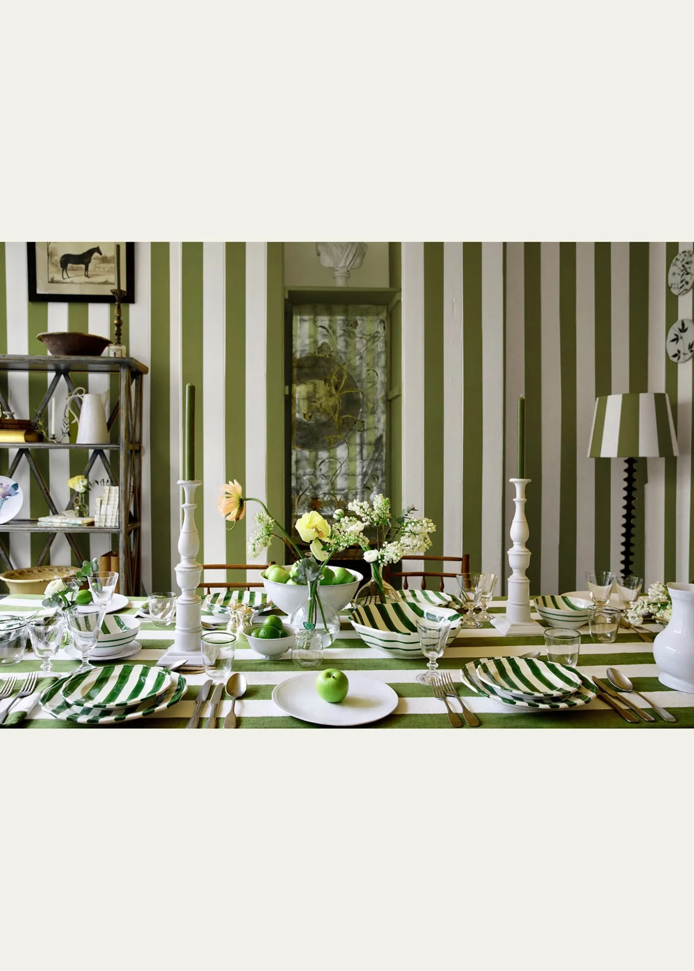 SUMMERILL & BISHOPAvocado Green Stripe Tablecloth, 65" x 98"