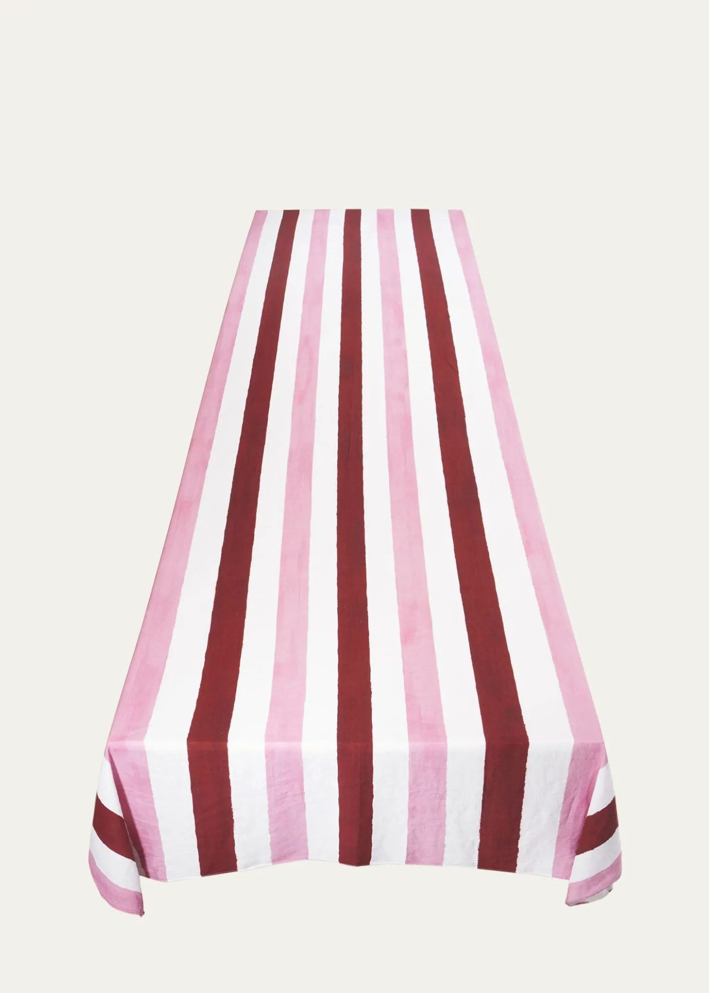 SUMMERILL & BISHOPRaspberry/Rose Pink Stripe Linen Tablecloth, 65" x 98"
