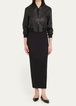 Susan BenderStretch Lambskin Leather Bomber Jacket