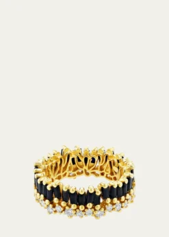 Suzanne Kalan18K Yellow Gold Bold Fireworks Diamond and Black Sapphire Double Eternity Band Ring