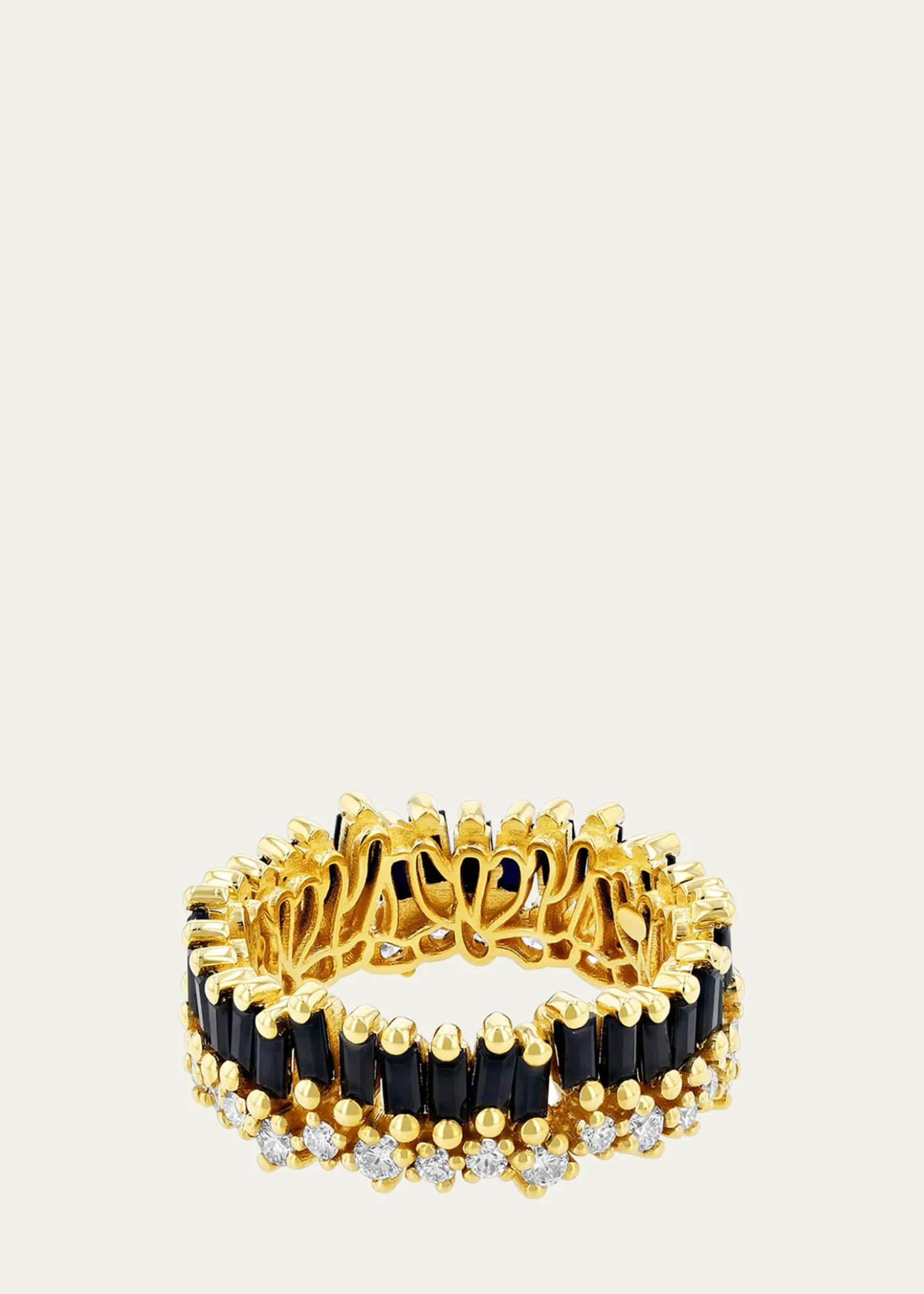 Suzanne Kalan18K Yellow Gold Bold Fireworks Diamond and Black Sapphire Double Eternity Band Ring