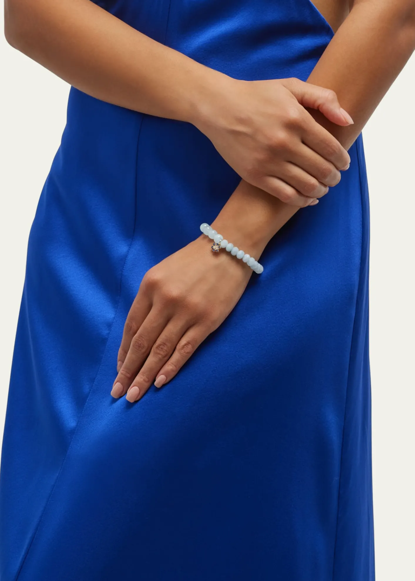 Sydney EvanAqua Beaded Bracelet with Sapphire & Diamond Flower Charm