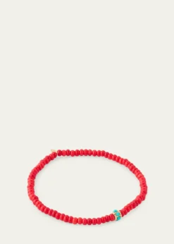 Sydney EvanGold and Turquoise Scallop Rondelle on Red Bamboo Coral Bracelet