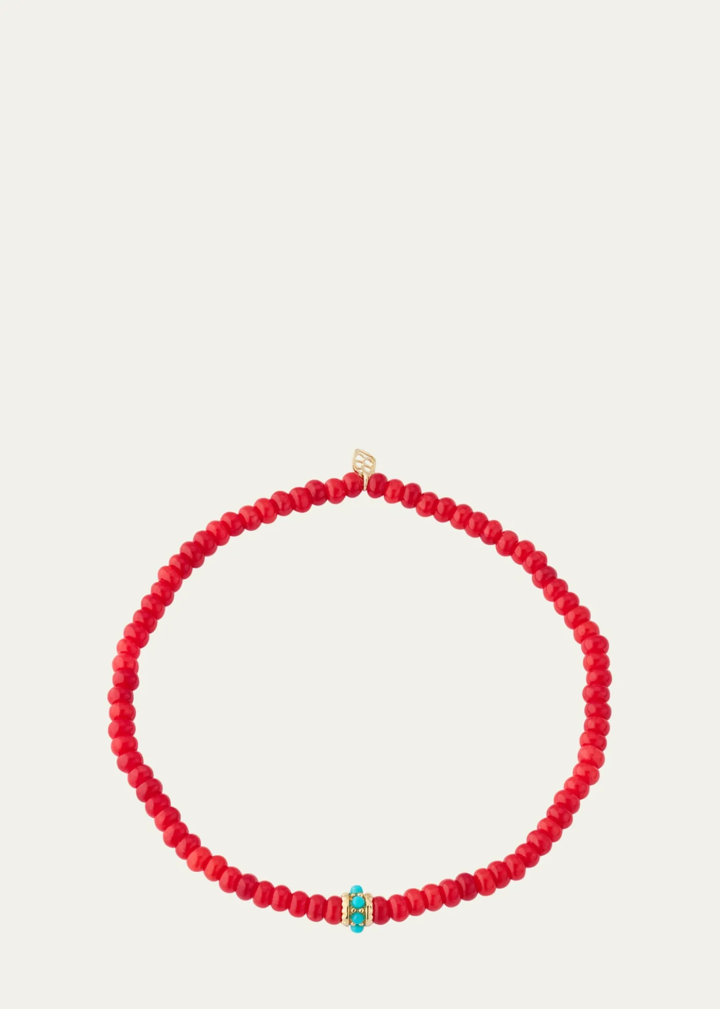 Sydney EvanGold and Turquoise Scallop Rondelle on Red Bamboo Coral Bracelet