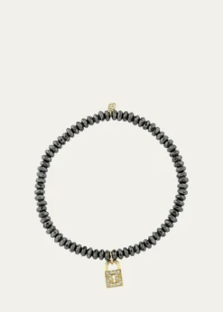 Sydney EvanHematite and 14K Gold Medium Keyhole Lock Diamond Charm Bracelet