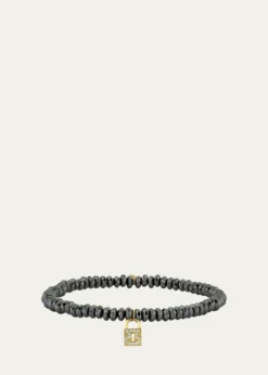 Sydney EvanHematite and 14K Gold Medium Keyhole Lock Diamond Charm Bracelet