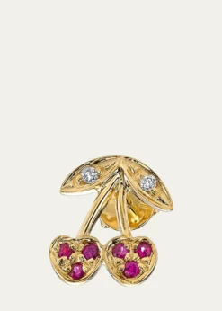 Sydney Evan14K Diamond and Ruby Cherry Stud Earring, Single